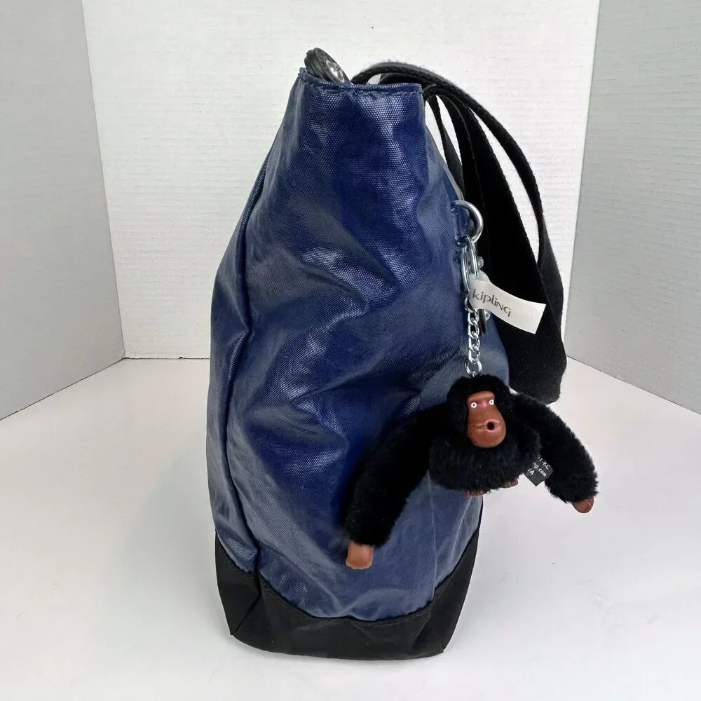 Kipling Luna Nylon Double Handle Tote Bag Lacquer Indigo Blue w/ Davina Monkey